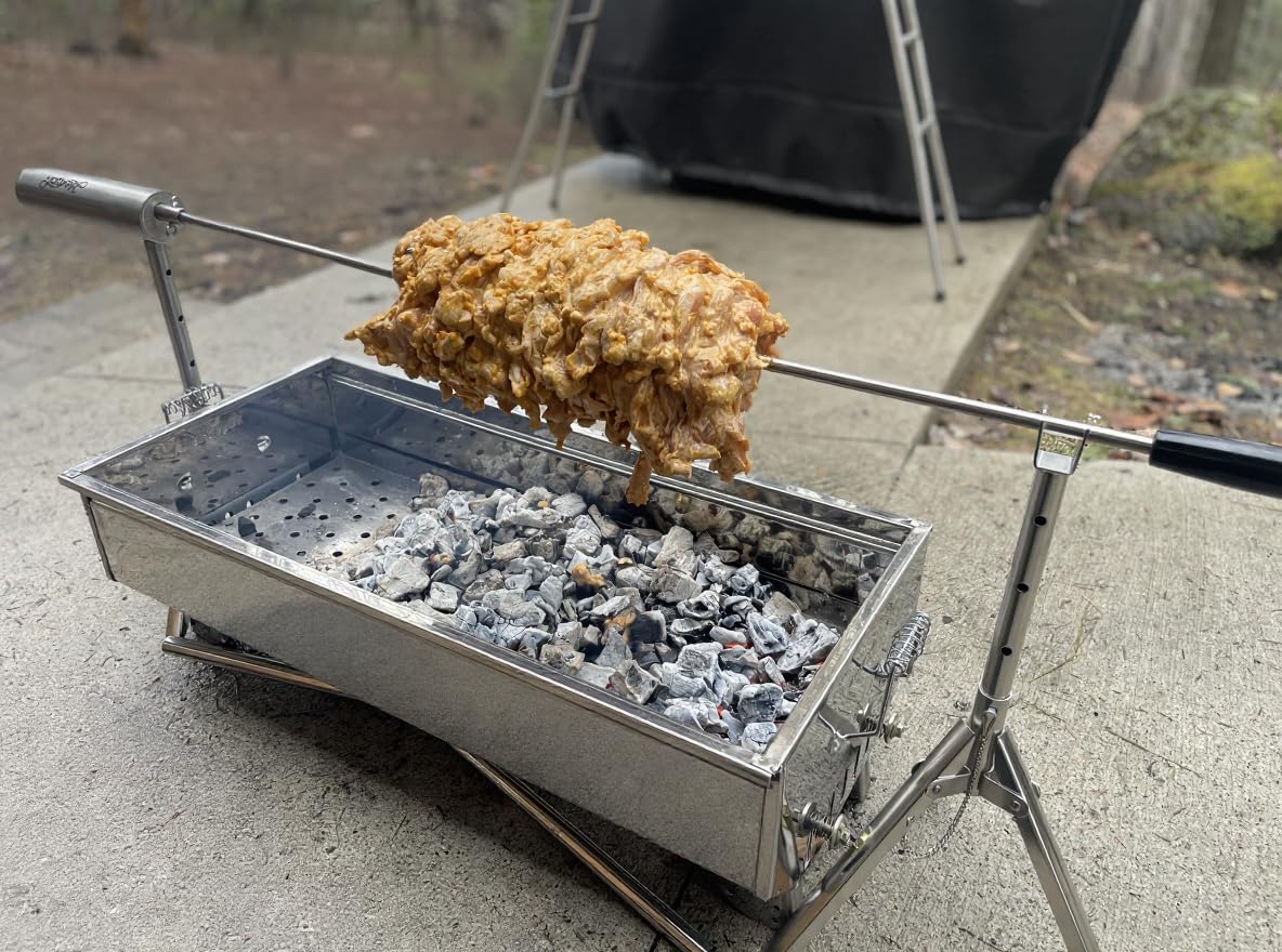 Portable Electric Rotisserie Grill – Stainless Steel BBQ Spit Roaster, Adjustable Height & Speed, Outdoor Cooking for Camping, Tailgating, Patio – 35' Cooking Area