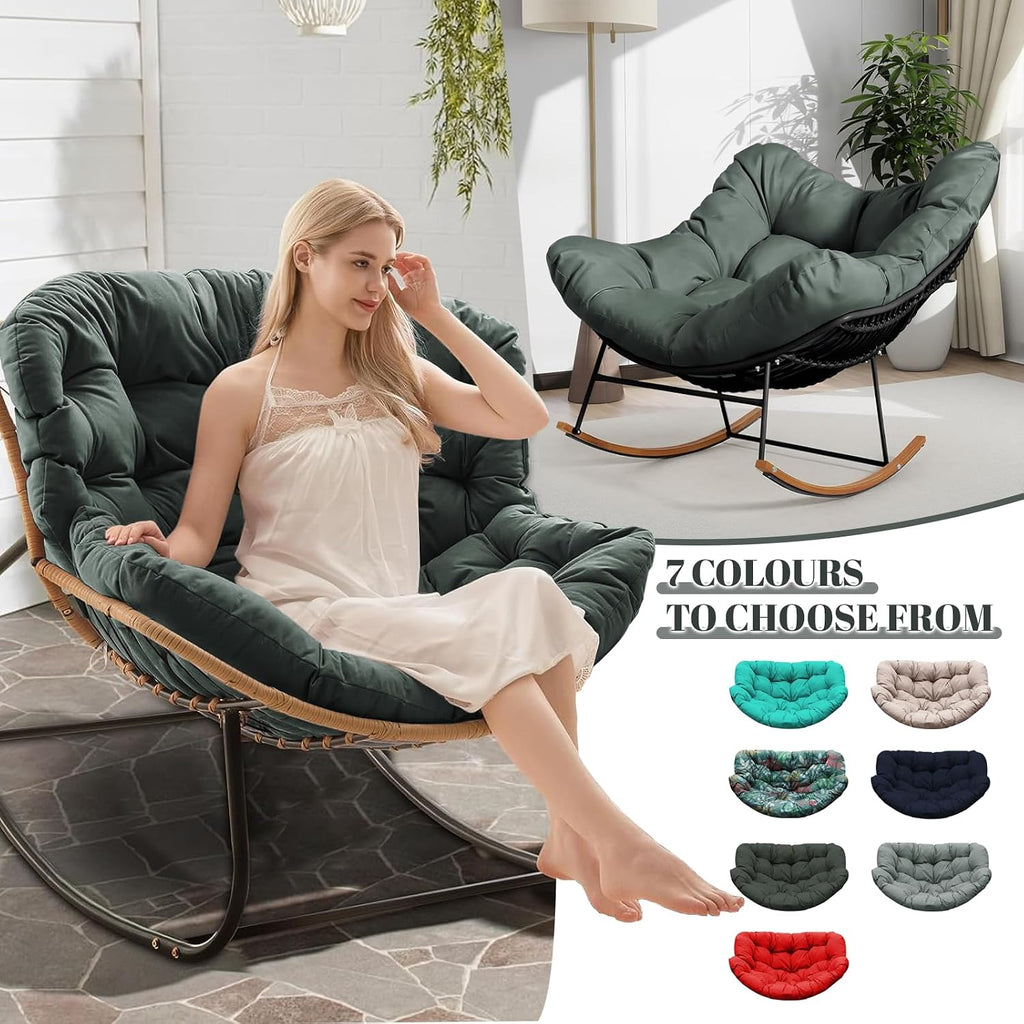 Outdoor Rocking Chair Cushions Replacement, 6''Thick Waterproof & Fade Resistant Papasan Chair Cushion with 6 Straps,Tufted Egg Chair Cushion for Indoor & Outdoor (Dark Gray)