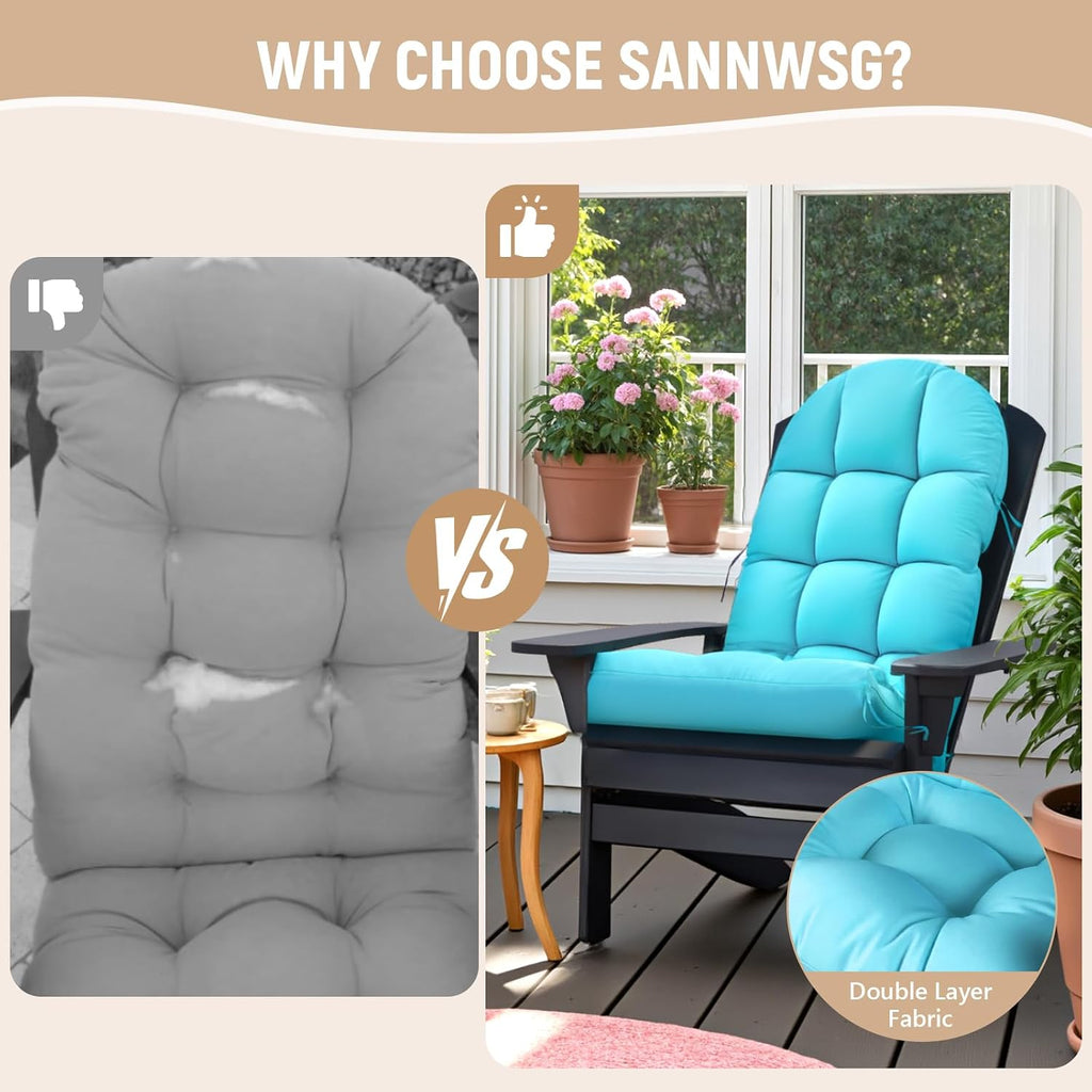 Sannwsg Adirondack Chair Cushion Set of 4, Rocking Chair Cushions, High Back Patio Cushions, Thickened Weather Resistant Patio Cushion with 6 Ties, Non Slip Fade & Waterproof