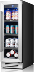 Yeego 12 Inch Beverage Refrigerator - 60 Cans Compact Beverage Cooler with Glass Door, Under Counter Drink Fridge Built-In or Freestanding for Soda, Beer & Wine, Office, Kitchen or Home Bar