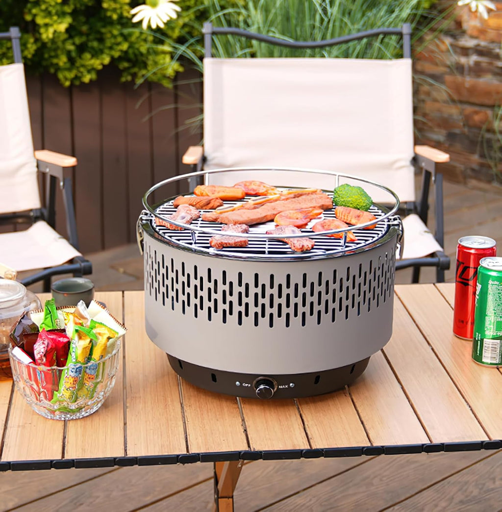 Smokeless Grill, Portable Indoor Outdoor BBQ Grill, 13.58x14.17x9.84 Inches, Temperature Control, 1500W