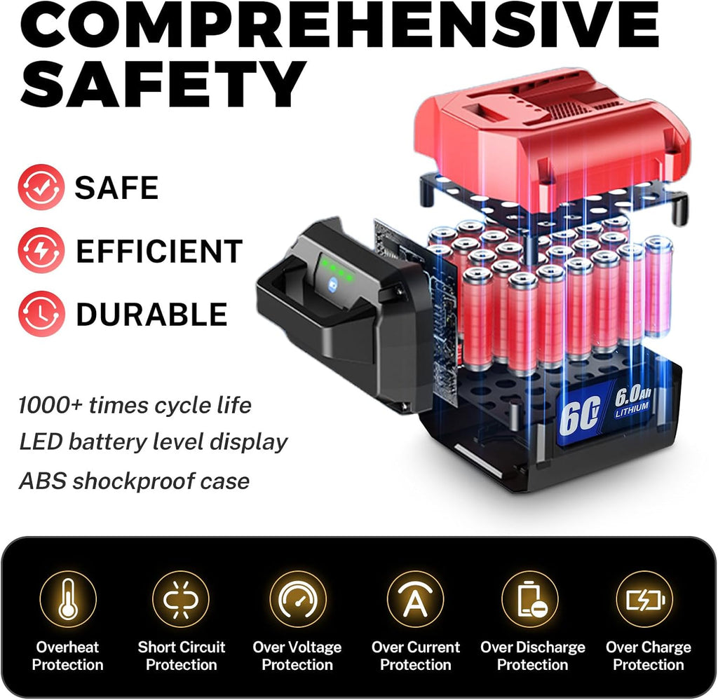 6.0Ah Replacement for Toro 60V Battery L108 L135 L216 L405 88620 88625 88660 88675 Chainsaw Cordless Lawn Mower Hair Dryer Power Tool, Compatible with Toro Flex Force 60 Volt Max Series (60V 6000mAh)