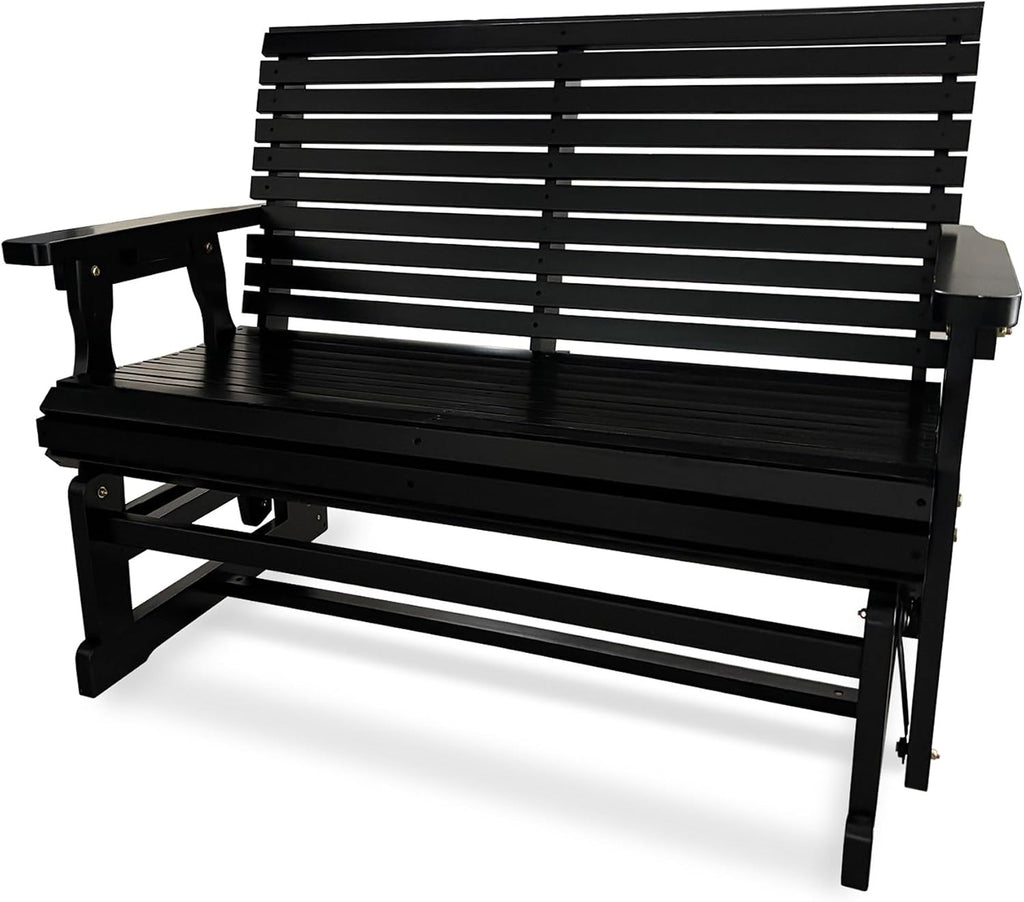 Fortune Candy Wooden Patio Glider with High Roll Back and Deep Contoured Seat, Solid Fir Wood, 2-Seater, Heavy Duty 800 LBS, 4 Ft. (Carbon Black)