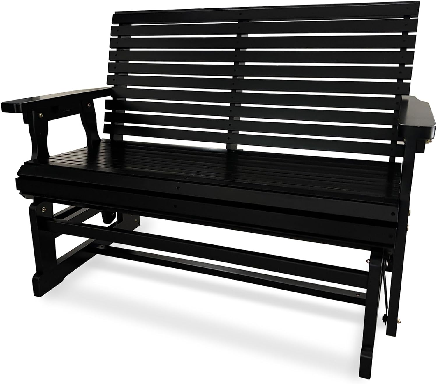 Fortune Candy Wooden Patio Glider with High Roll Back and Deep Contoured Seat, Solid Fir Wood, 2-Seater, Heavy Duty 800 LBS, 4 Ft. (Carbon Black)