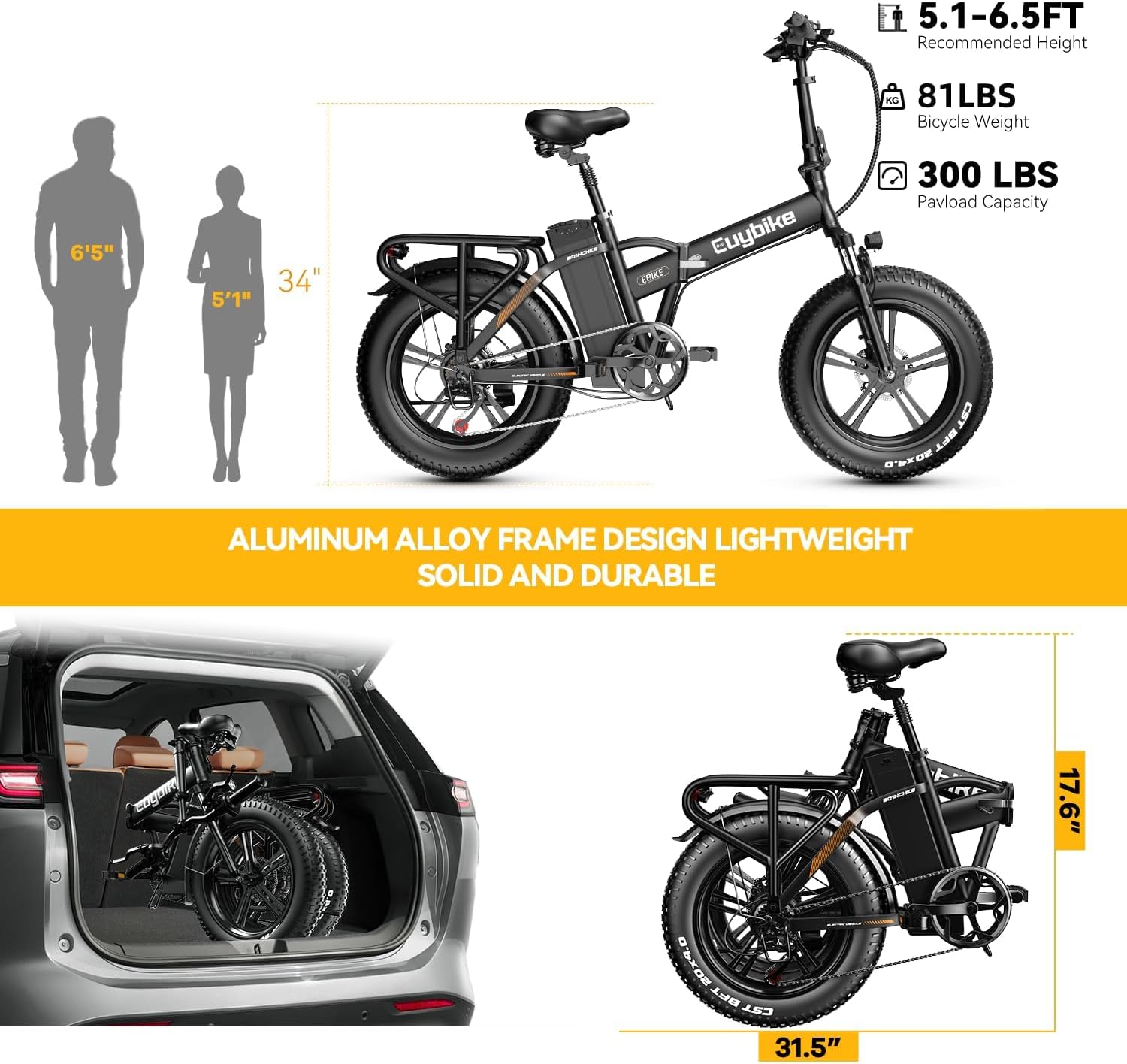 Auloor Folding Electric Bike for Adults,1000W Motor(1000W Peak),30MPH, 60Mile,48V 20AH Battery,20' Fat Tire Foldable Electric Bicycle,Commuter Beach Snow E-Bikes,7-Speed