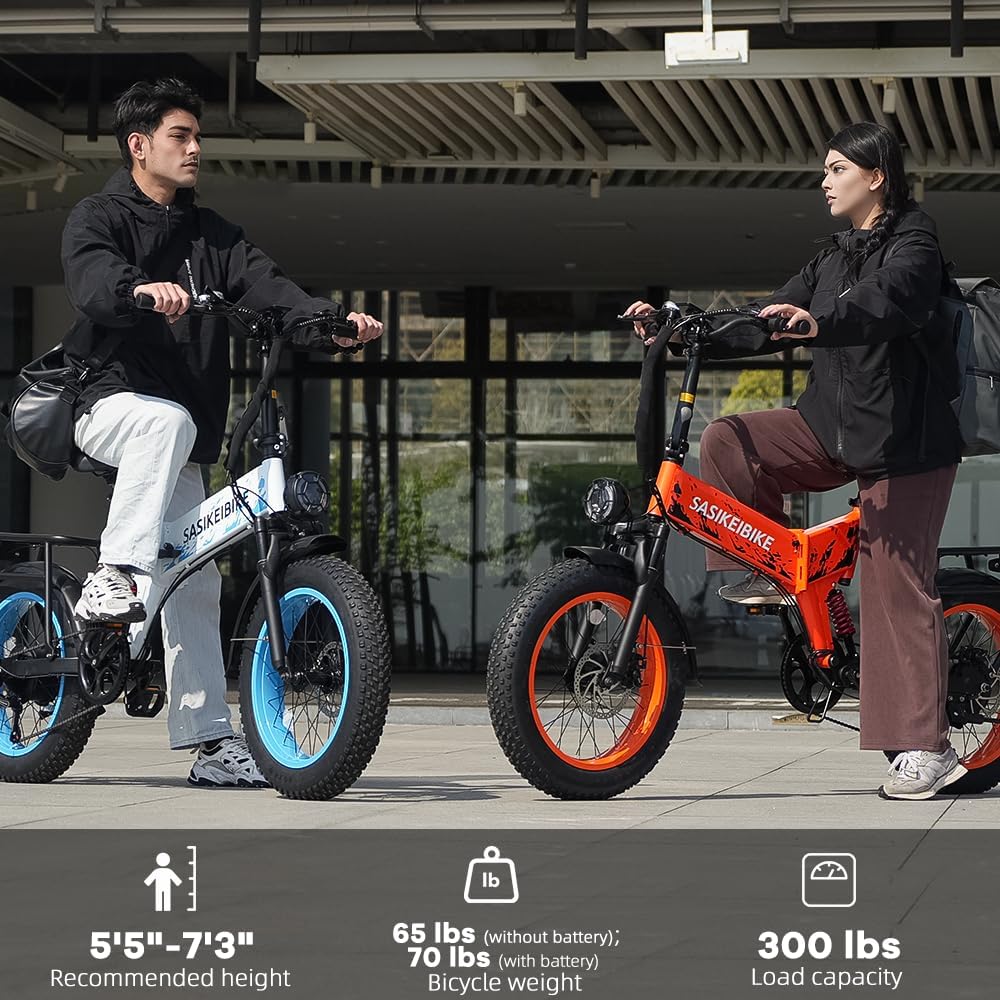 Folding 52V 20Ah Removabke Battery Electric Bike 1500W Peak Motor 20'' Fat Tire Mountain Commuter Ebike Motorcycle Range 70 Miles UL Certified Adult Electric Dirt Bike with 7-Speed