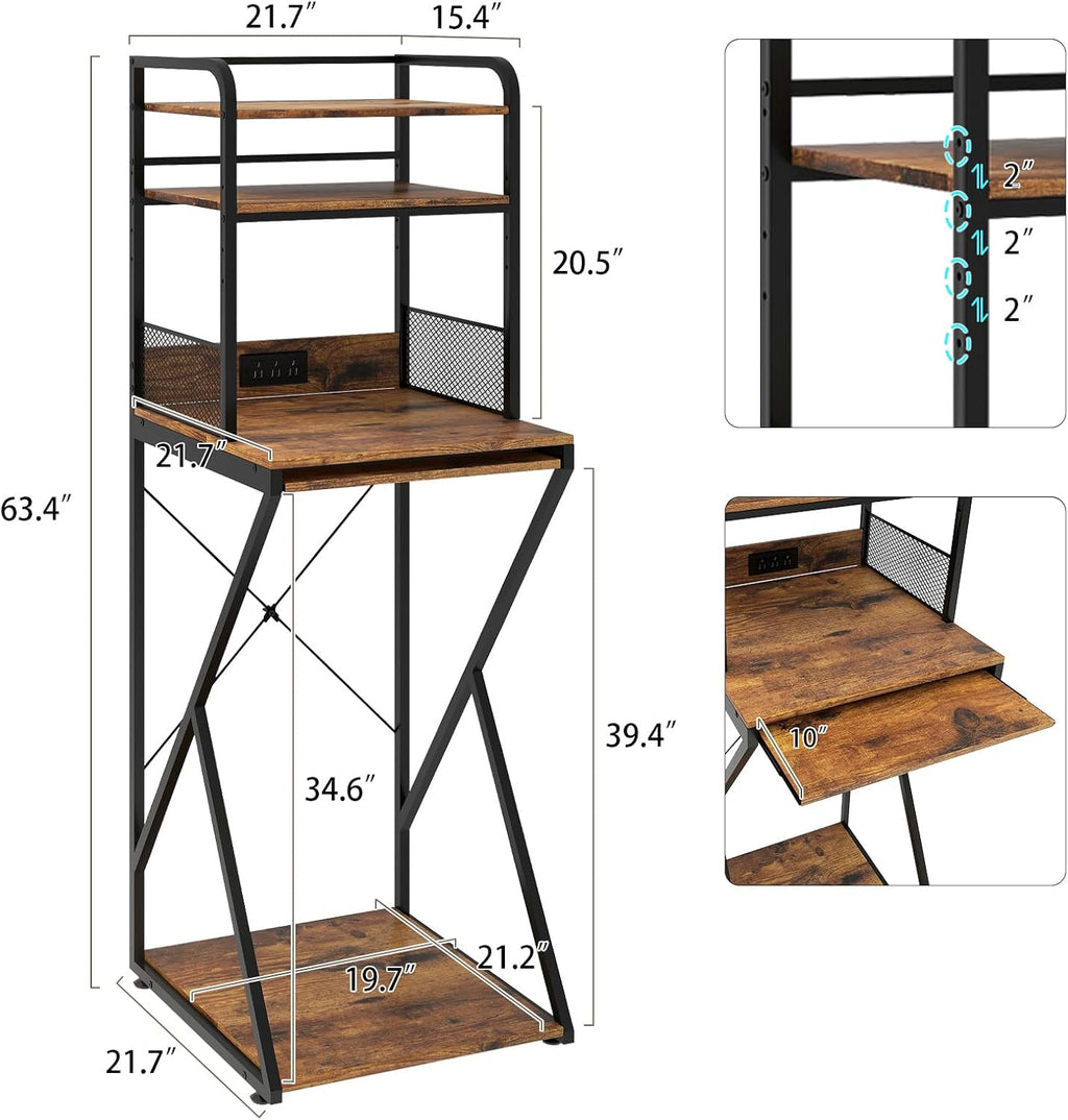 PUNCIA 4-Tier Mini Fridge Stand with Power Outlet & Storage, Coffee Bar Organizer, Refrigerator Cabinet & Microwave Shelf, Bakers Rack for Kitchen, Office, Dorm, Pantry, Apartment (Retro)