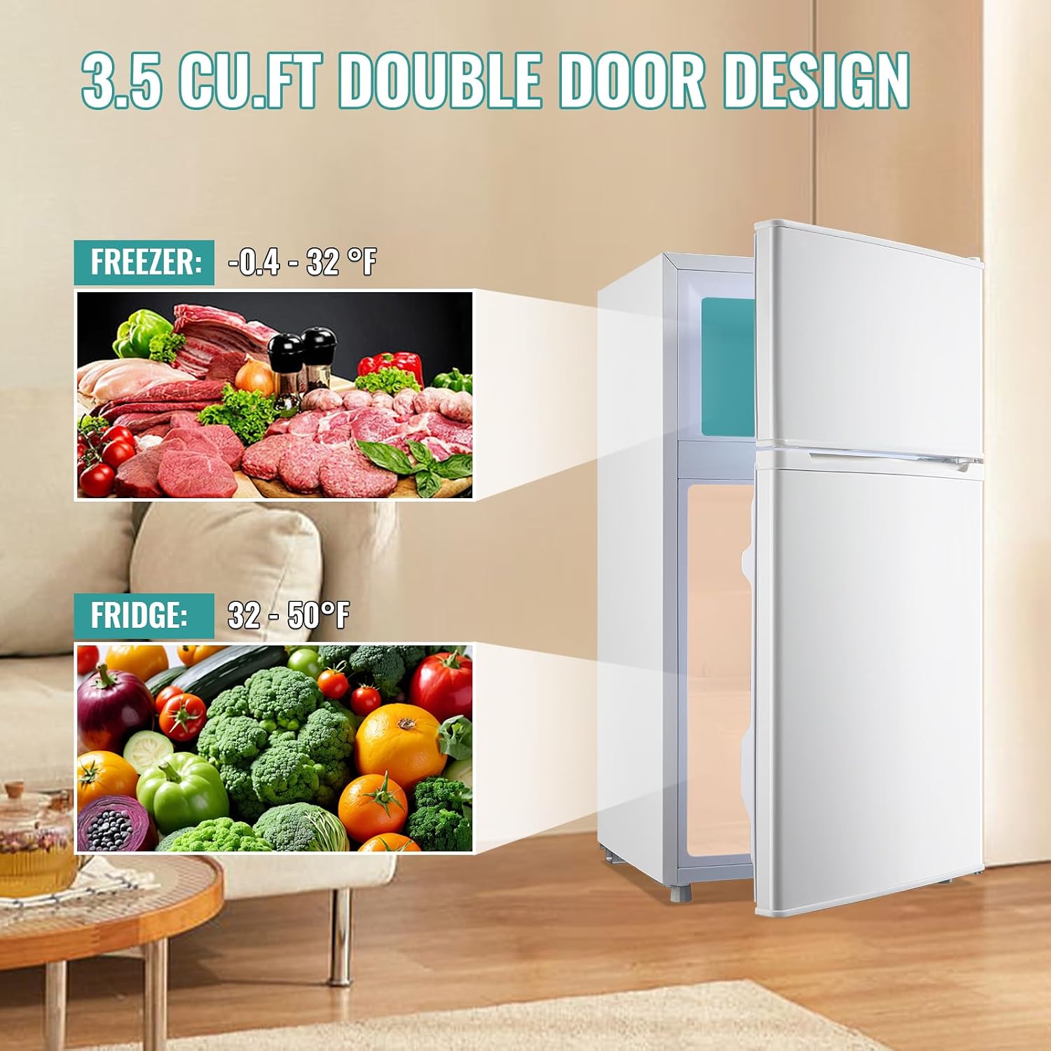 WANAI 3.5 Cu.Ft Mini Fridge Compact Refrigerator with Freezer, 7 Level Adjustable Thermostat Removable Shelves Small Refrigerator for Office Dorm Apartment Matte White