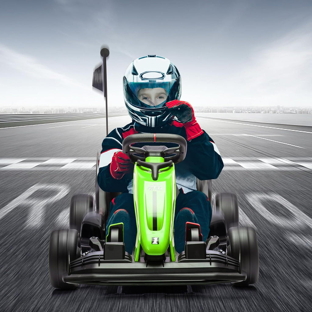 24V Electric Ride Car, Drift Kart for Kids with Adjustable Seat & 8.5MPH Speed, EVA Silent Wheels, Parent-Safety Certified Ride-on Toy
