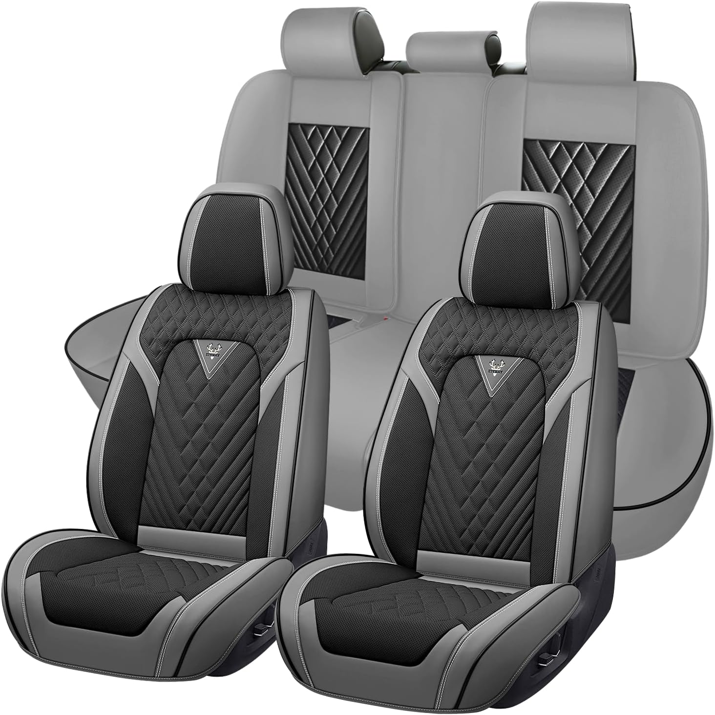 Car Seat Covers for Chevy Traverse 2009-2026, Waterproof Nappa Leather Full Set Seat Cover, Anti-Slip and Comfortable Automotive Seat Protector&Accessories(Gray Black)