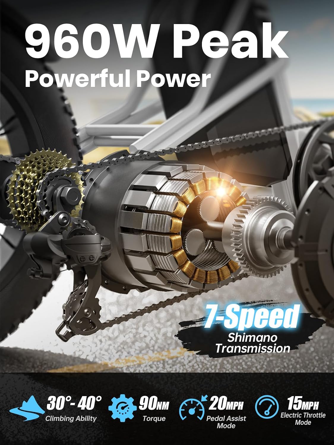 PUCKIPUPPY Electric Trike for Adult with 960W Peak Motor, 60 Miles Range Pickup Class Tricycle, 500 Lbs Load Electric Trike with Rear Differential and 20' Fat Tires, 48V 17.4AH Cell Battery, Husky