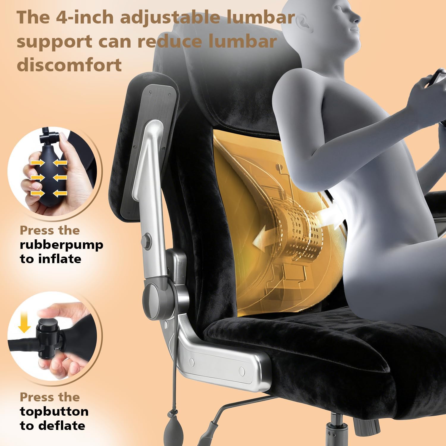 650LBS Fabric Heavy Duty Office Chair with 5D Flip Arms,Comfy Big and Tall Executive Office Desk Chair with Pocket Spring Cushion,High Back Computer Chair with Lumbar Support,Dual Rubber Wheel