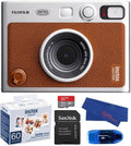Fujifilm INSTAX MINI EVO Hybrid Instant Camera (Brown) Bundle, Includes: 60 INSTAX Mini Film (60 Exposures), SanDisk 32GB MicroSDHC Memory Card and More (5 Items)