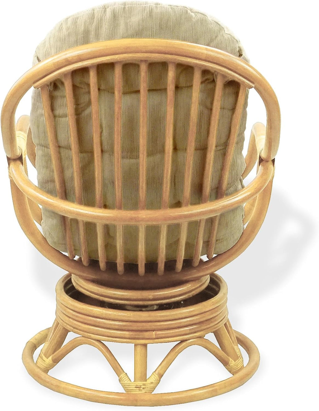 Bali Lounge Swivel Rocking Chair with Cream Cushion Natural Rattan Wicker Handmade, Natural Color