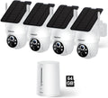 Solar Security Camera Wireless Outdoor, 4 Cam-Kit, Solar-Powered, 2K Home Security System, 360 Pan & Tilt, Color Night Vision, Motion Detection, 64GB Memory Card, No Monthly Fee