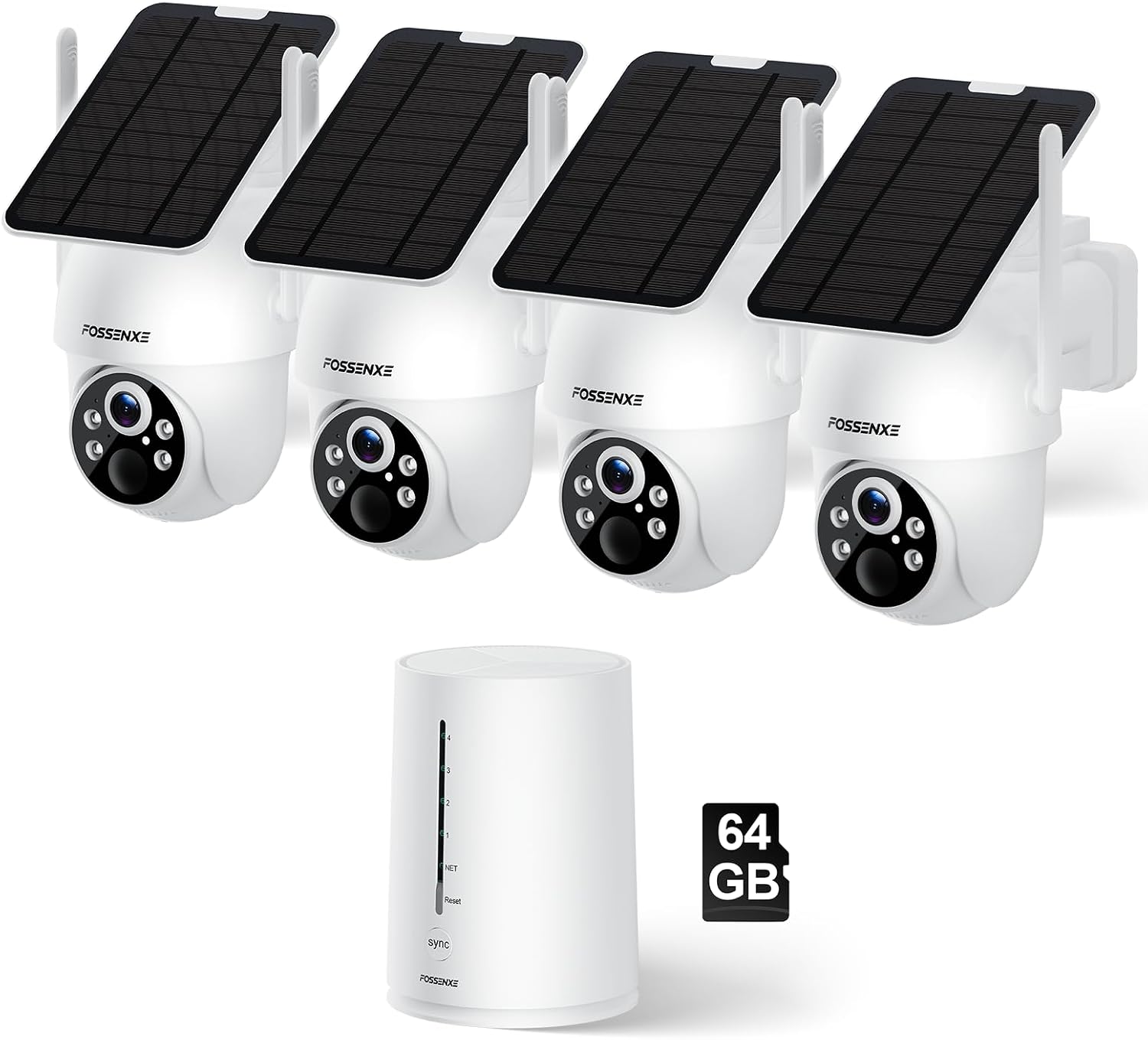 Solar Security Camera Wireless Outdoor, 4 Cam-Kit, Solar-Powered, 2K Home Security System, 360 Pan & Tilt, Color Night Vision, Motion Detection, 64GB Memory Card, No Monthly Fee