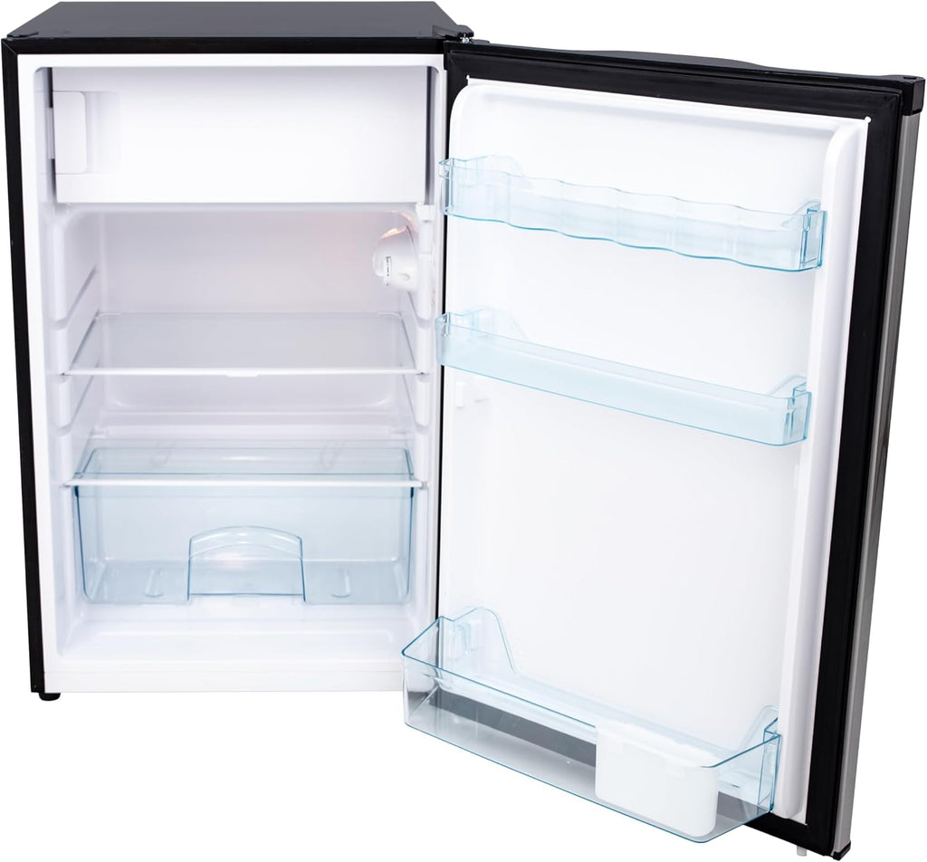 Avanti 4.5 Cu. Ft. Compact Refrigerator with Freezer, Stainless Steel Mini Fridge with Adjustable Glass Shelves, Gallon Door Storage, LED Light & Reversible Door, 4.5-Cu.Ft., Stainless Steel