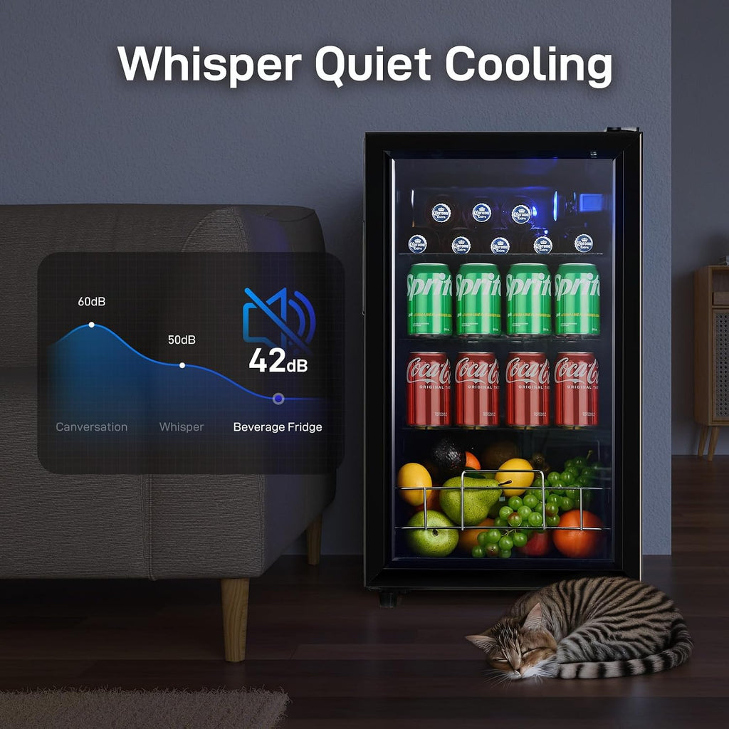 Anypro 2.6 Cu.Ft Beverage Refrigerator and Cooler, Fridge with Tempered Glass Door, 126 Cans Wine Drink Beer Fridge for Office Bedroom Bar, 7 Level Temperatures, Adjustable Shelves