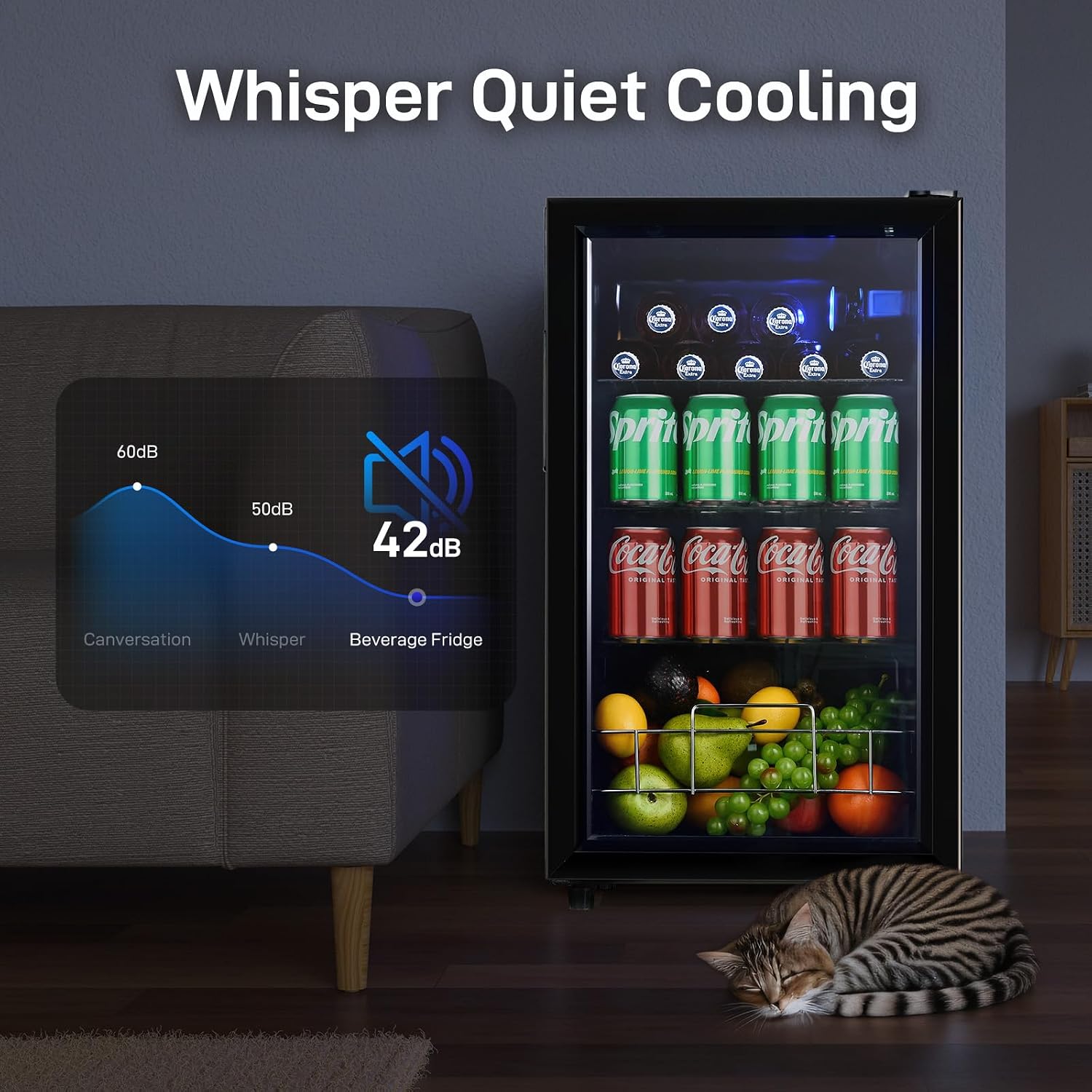 Anypro 2.6 Cu.Ft Beverage Refrigerator and Cooler, Fridge with Tempered Glass Door, 126 Cans Wine Drink Beer Fridge for Office Bedroom Bar, 7 Level Temperatures, Adjustable Shelves