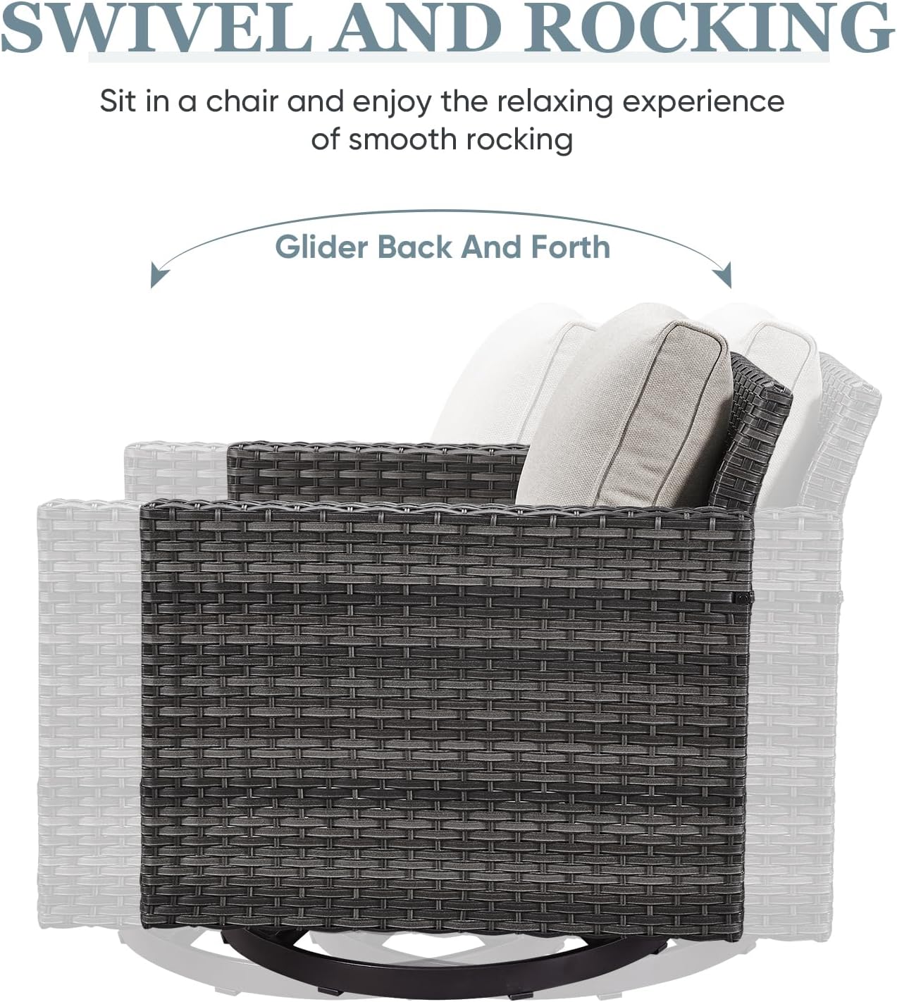 Outdoor Swivel Rocking Chairs,360 Degree Patio Swivel Glider Chair Set of 2 with High Back and Thickened Cushions for Deck Porch Garden Backyard-Grey/Beige
