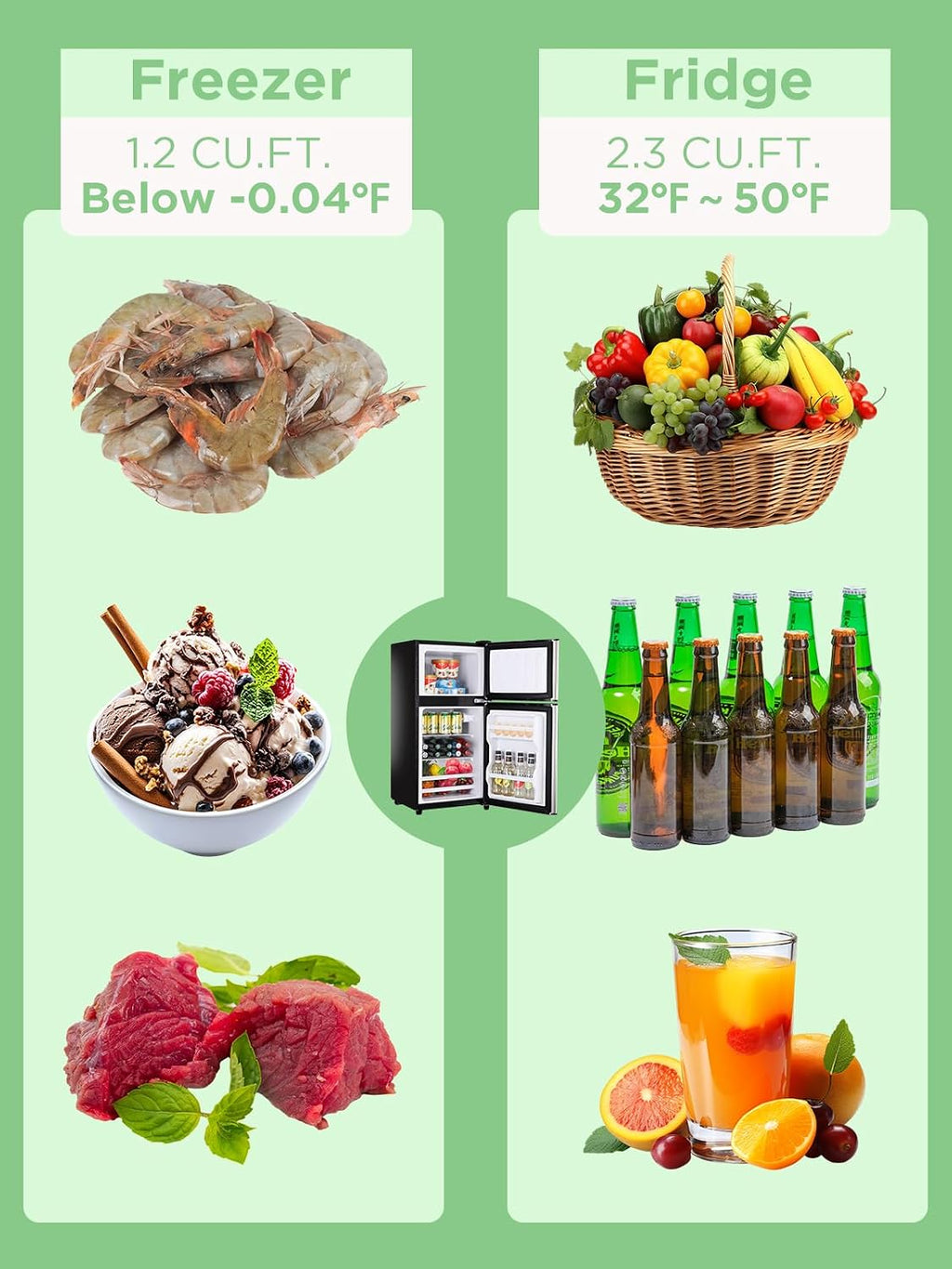 F.W.WOOLWORTHS 3.5 Cu.Ft Refrigerator with Freezer, 2 Doors Fridge with Adjustable Thermostat Control, Refrigerator for Kitchen, Dorm, Apartment, Garage, Office, Silver