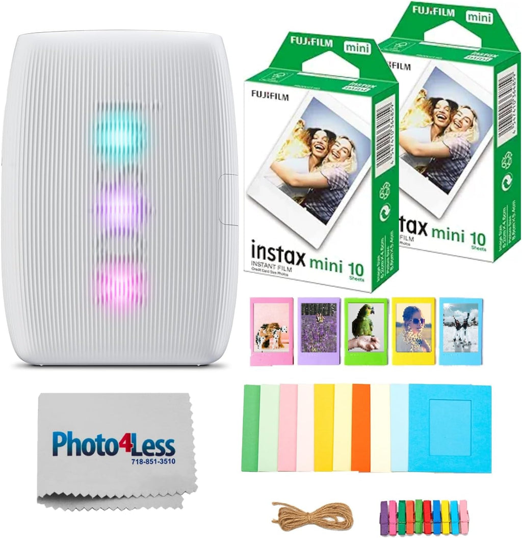 FUJIFILM INSTAX Mini Link 3 Smartphone Printer Bundle with Fujifilm Instax Mini Film (20 Sheets), Hanging Photo Frames, Table top Photo Frame for Mini Film (Clay White)