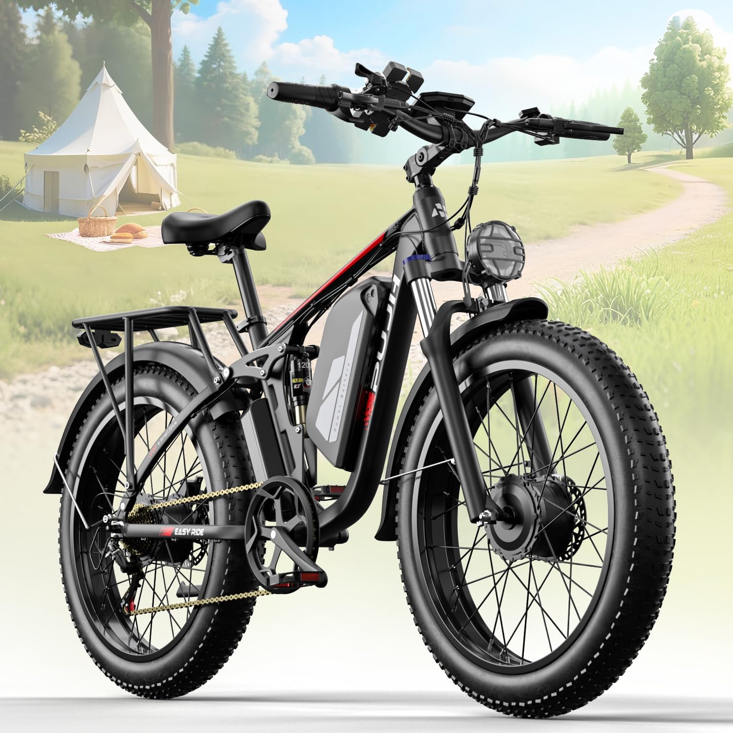 6000W Max 50 MPH up to100 Mile Dual Motor E-Bike for Adults, 60V 1200Wh Long-Lasting Battery with 26' Fat Tire All Terrain Adults with Adventure and Commuting Electric Bike