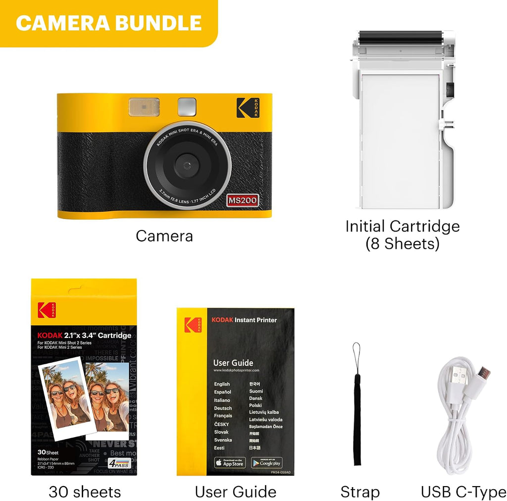 KODAK Mini Shot 2 ERA 2x3' Instant Digital Camera & Photo Printer, 38 Sheets, 2-in-1 Portable Print Camera, Bluetooth Smartphone Printer for iPhone & Android, 4PASS Dye Sublimation, Black