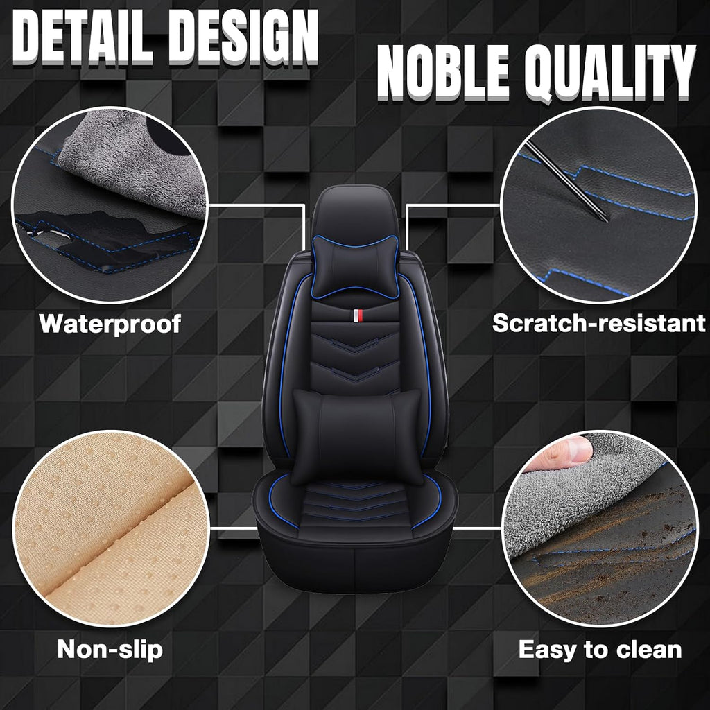 Car Seat Covers Fit for Chevy Suburban 2000-2025, Leather Seat Covers for Car, Waterproof Non-Slip Durable Car Seat Protector(5 Seats with Pillow,Black Blue)