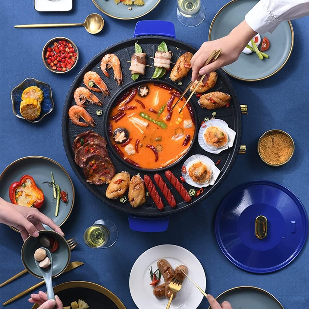 Hotpot Multifunctional Grill Shabu Pot Independent Temperature Control Electric Grill Oven Household Smokeless barbecue (Color : B, Size : Mandarin Duck Pot)