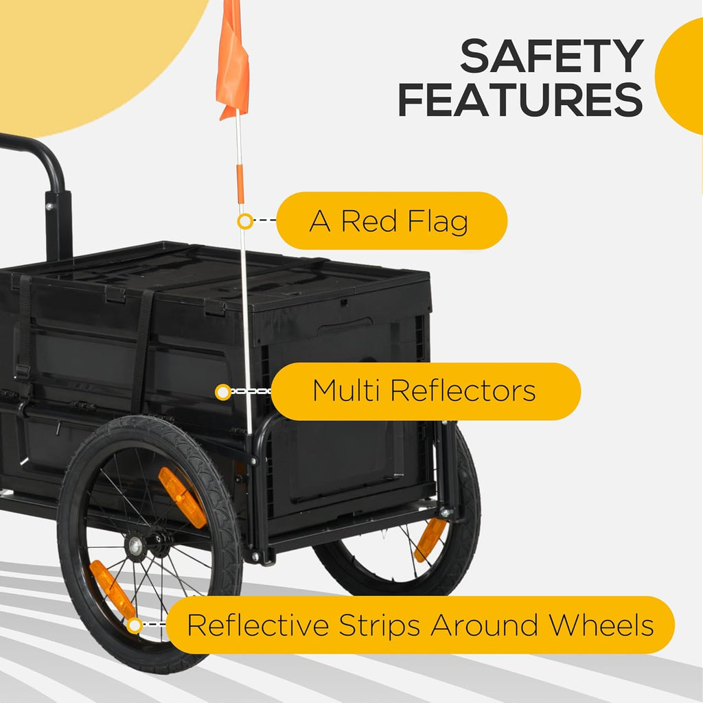 Aosom Bike Cargo Trailer, Bicycle Trailer Wagon Cart with Removable Storage Box, Folding Frame, Quick Release 16' Wheels and Safe Reflectors