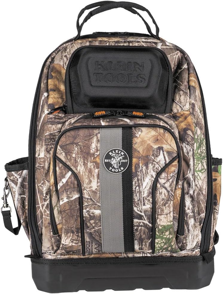 Klein Tools 62800BPCAMO Backpack Tool Bag, Tradesman Pro Extra-Large 40-Pocket Jobsite Camo Tool Backpack with Molded Bottom, Charging Port