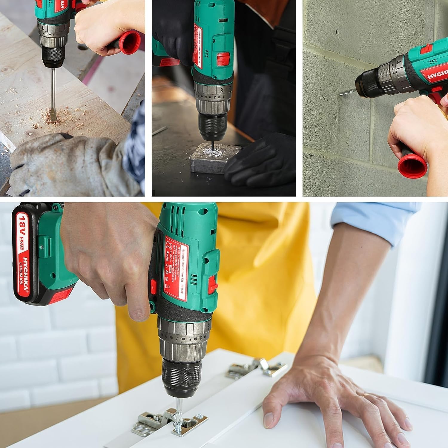 2 Sets of 18V Cordless Hammer Drill Driver, 400 In-lbs Torque Power Drill with Auxiliary Handle, 1/2' Metal Chuck, 2.0Ah Battery, 1H Fast Charger, 21+3 Clutch, LED Light for Drilling Wood Metal Wall