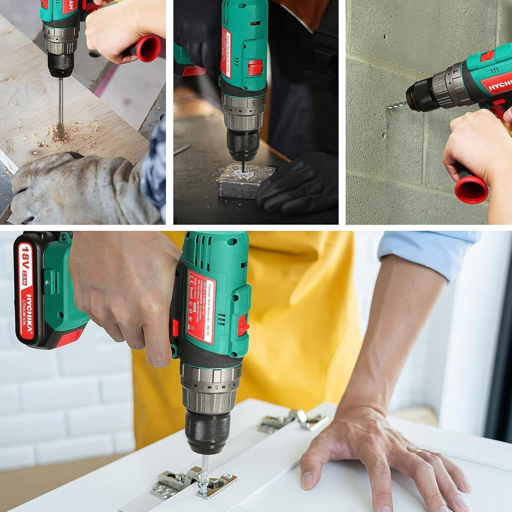 HYCHIKA Cordless Hammer Drill Driver 18V,180W Rotary Tool,2-Tool Power Tool Set Combo Kit
