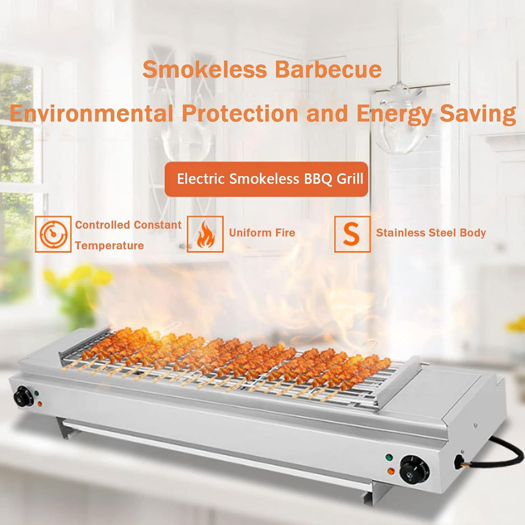 Smokeless Electric Portable BBQ Kebab Grill, Healthy Electric Grill with Adjustable Temperature and Drip Tray, Indoor and Outdoor Tabletop Grill (Eb 580)