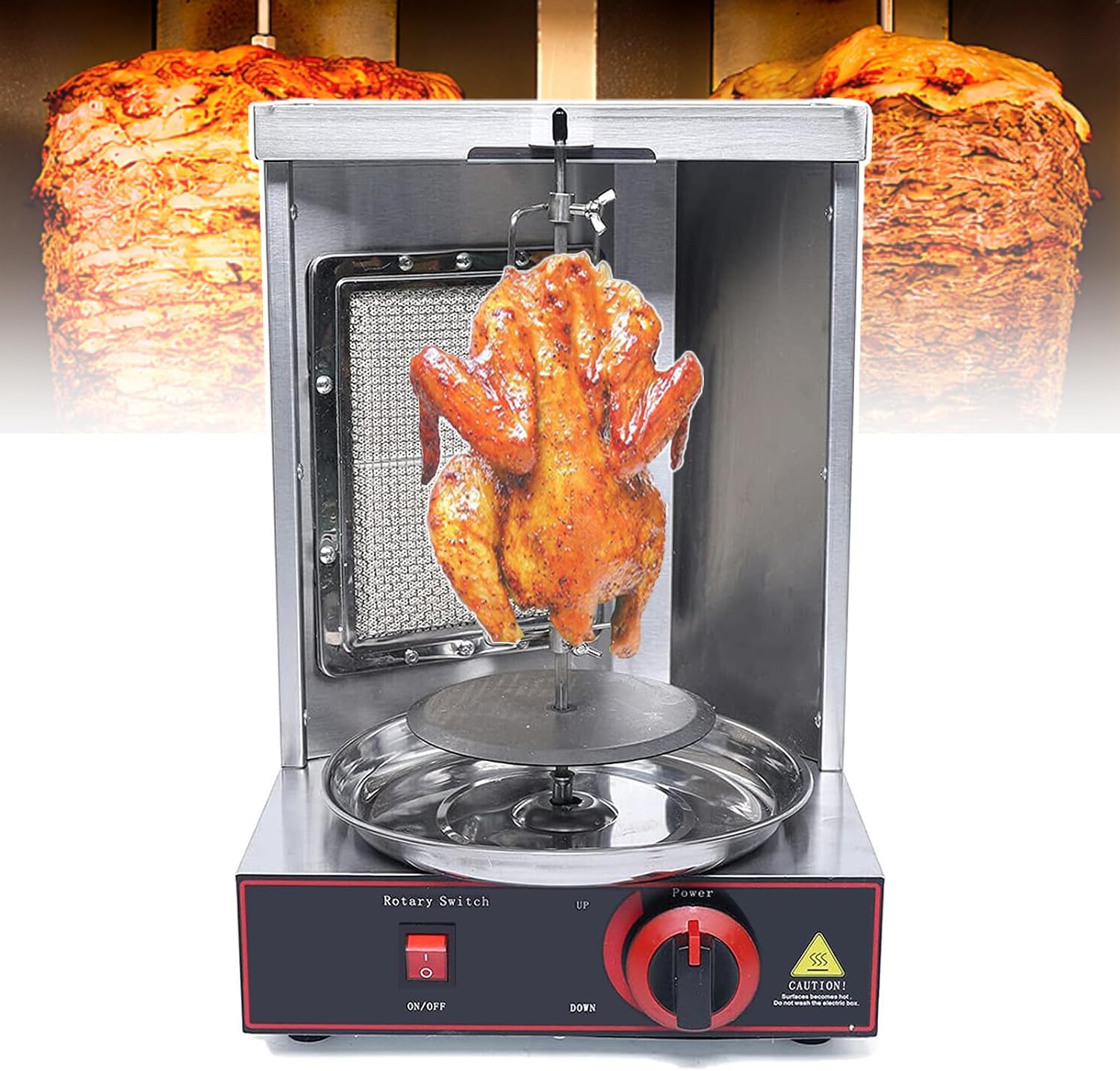 Small Shawarma Lpg/Gas Grill Machine, 360° Automatic Rotation, Adjustable Height, Fast and Even Heating, Capacity 3kg/Hour, Household Chicken Roaster