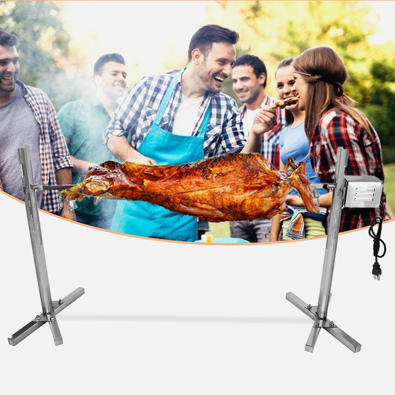 Electric Automatic Grill, MAX 60kg 53' Stainless Steel Rotisserie Spit Roaster Rod, Rotate BBQ Set, for Roast Pig, Lamb, Turkey, Chicken, Beef Outdoor Party Campfire