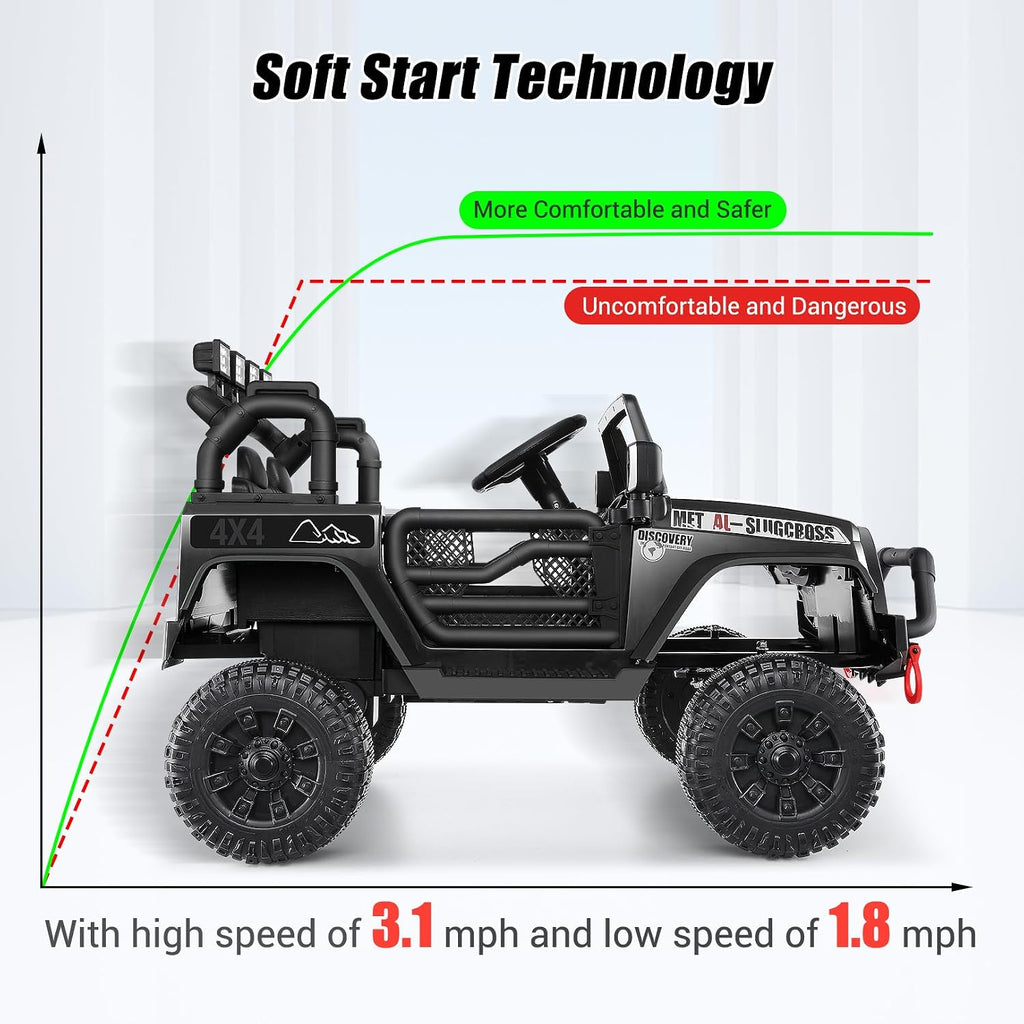 Hikole 12V Electric Car for Kids to Drive, Battery Kids' Electric Vehicles, Powered Truck Wheels with Remote, Bluetooth Music Dual Steering Shock Led Lights Safety Belt for Boy Girl 1 Seater