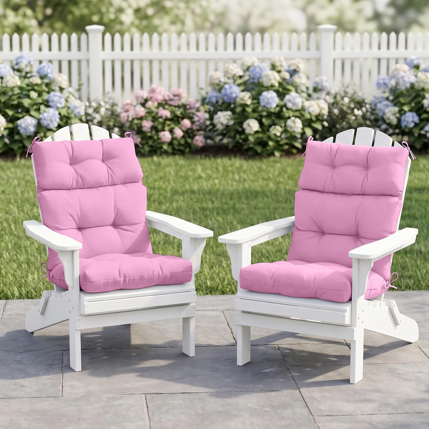 EAGLE PEAK Tufted Outdoor/Indoor High Back Patio Chair Cushions, Set of 2, 46'' x 22'', Pink