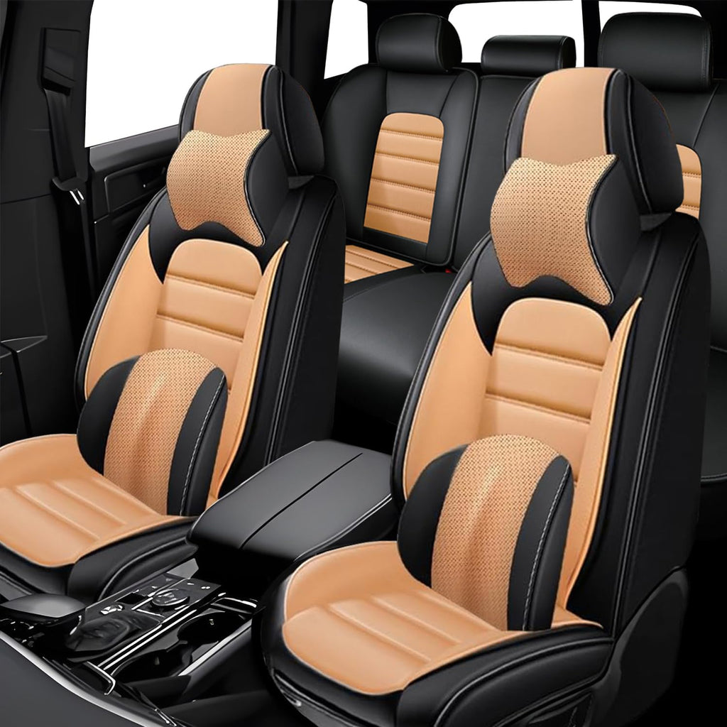 5 Seat Covers for Subaru Crosstrek 2016-2024 Leather Car Seat Covers Waterproof Anti-Slip Soft Car Seat Protectors Comfort Automotive Seat Covers with Airbag（Luxury,Black+Orange）