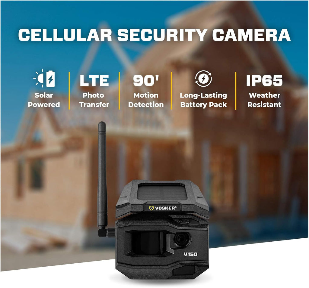 Vosker V150 Solar-Powered LTE Cellular Home Security Outdoor Camera | Motion Activated Photo Capture Nightvision Wireless Camera | Receive Photos (No Video) on Your Mobile App (V150-KIT-VZN)