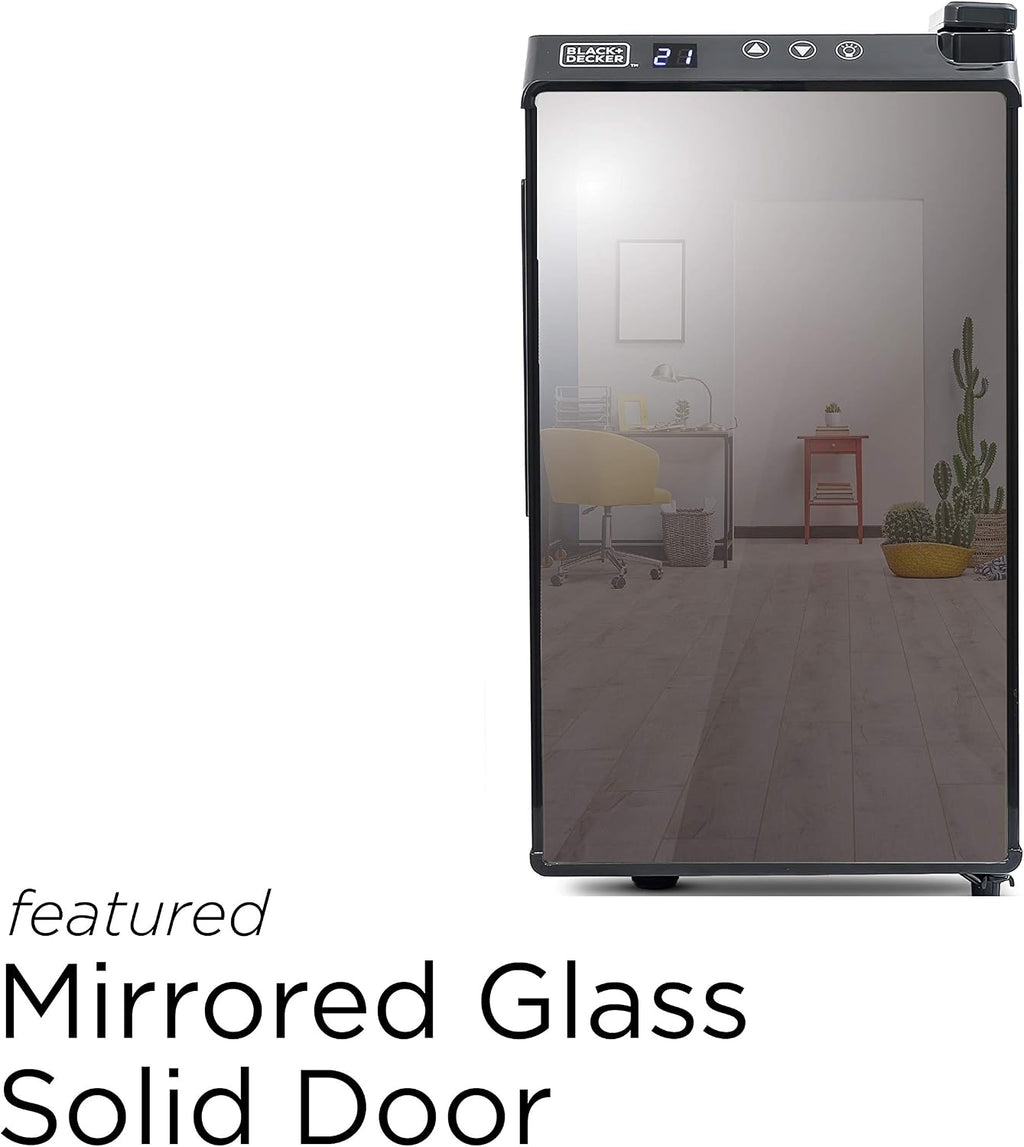 BLACK+DECKER Wine Cooler 8 Bottle,Wine Fridge Thermoelectric with Mirrored Front,Freestanding Wine Cooler Refrigerator &LED Display,BD60326