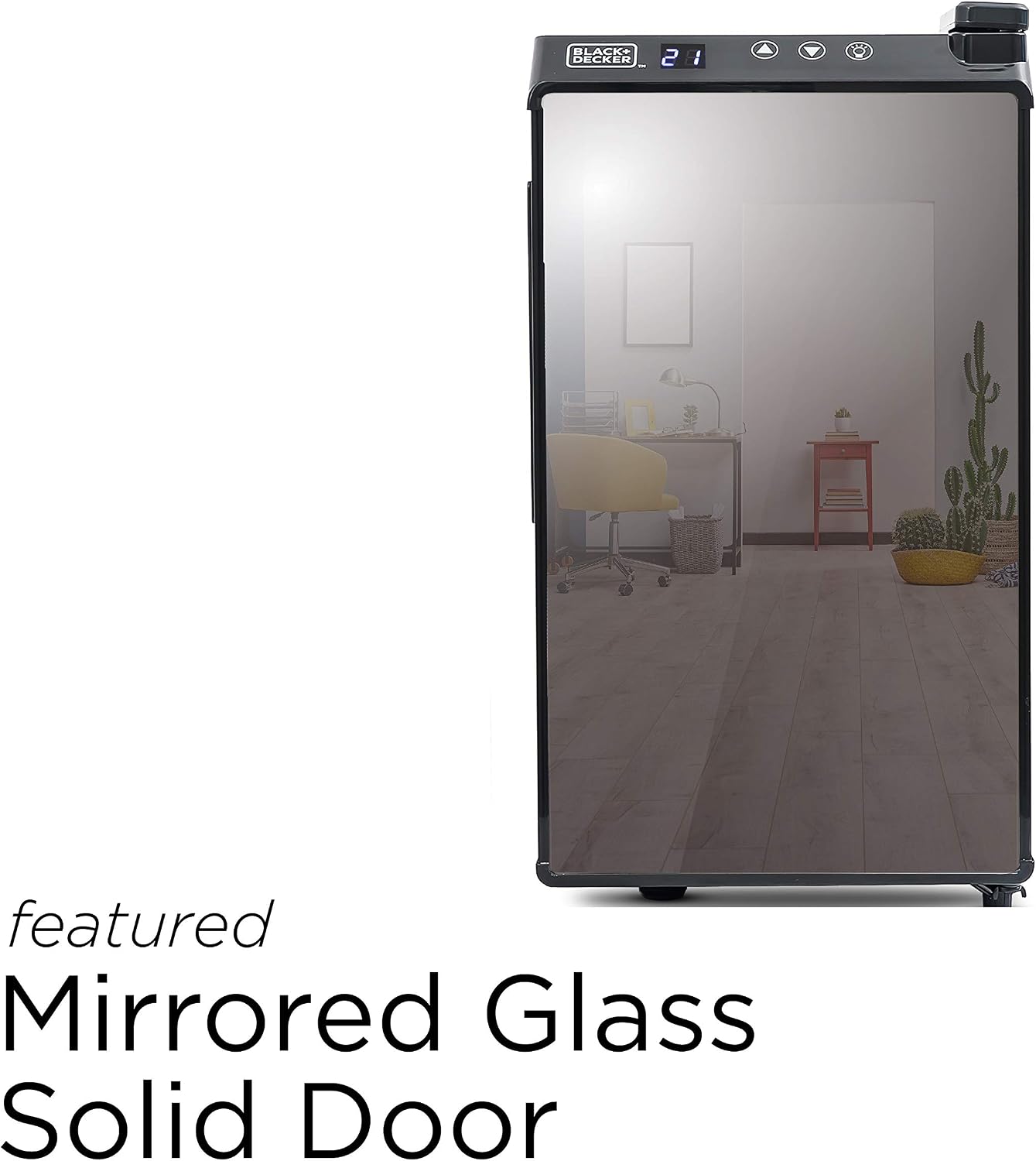 BLACK+DECKER Wine Cooler 8 Bottle,Wine Fridge Thermoelectric with Mirrored Front,Freestanding Wine Cooler Refrigerator &LED Display,BD60326