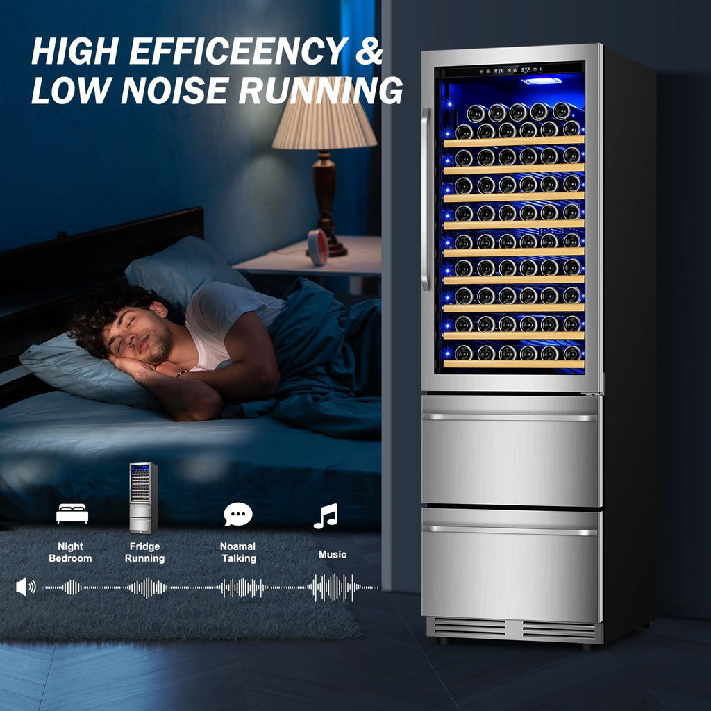 Velivi 24 Inch Wide Wine and Beverage Refrigerator With Dual Drawer, 2 IN 1 Dual Zone Wine Cooler, Built-In or Freestanding Beverage Fridge, for Home Bar Kitchen, Hold Up To 107 Bottles and 149Cans