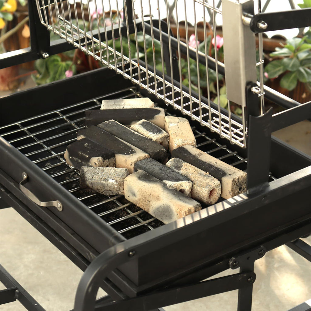 360° Rotating Charcoal Grills, Stainless Steel Flipping Barbecue Grill Portable BBQ Skewer Folded Camping Lightweight Smoker Barbecue for Picnics Garden Beach Party