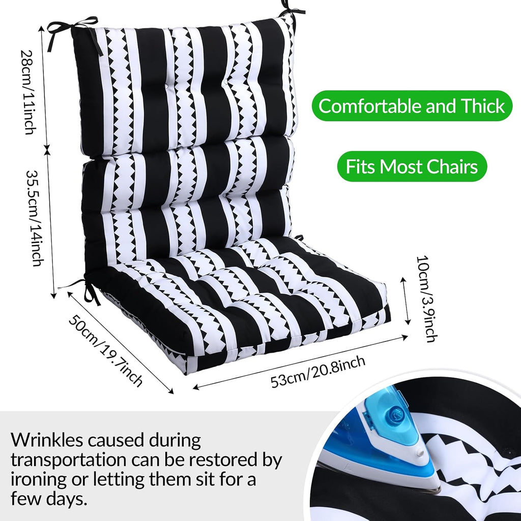 6 Pack High Back Outdoor Chair Cushions Bulk Waterproof Indoor Outdoor Chair Cushion Seat and Back Rocking Chair Cushion Thickened Patio Chair Pad for Indoor and Outdoor (Classic Strip)