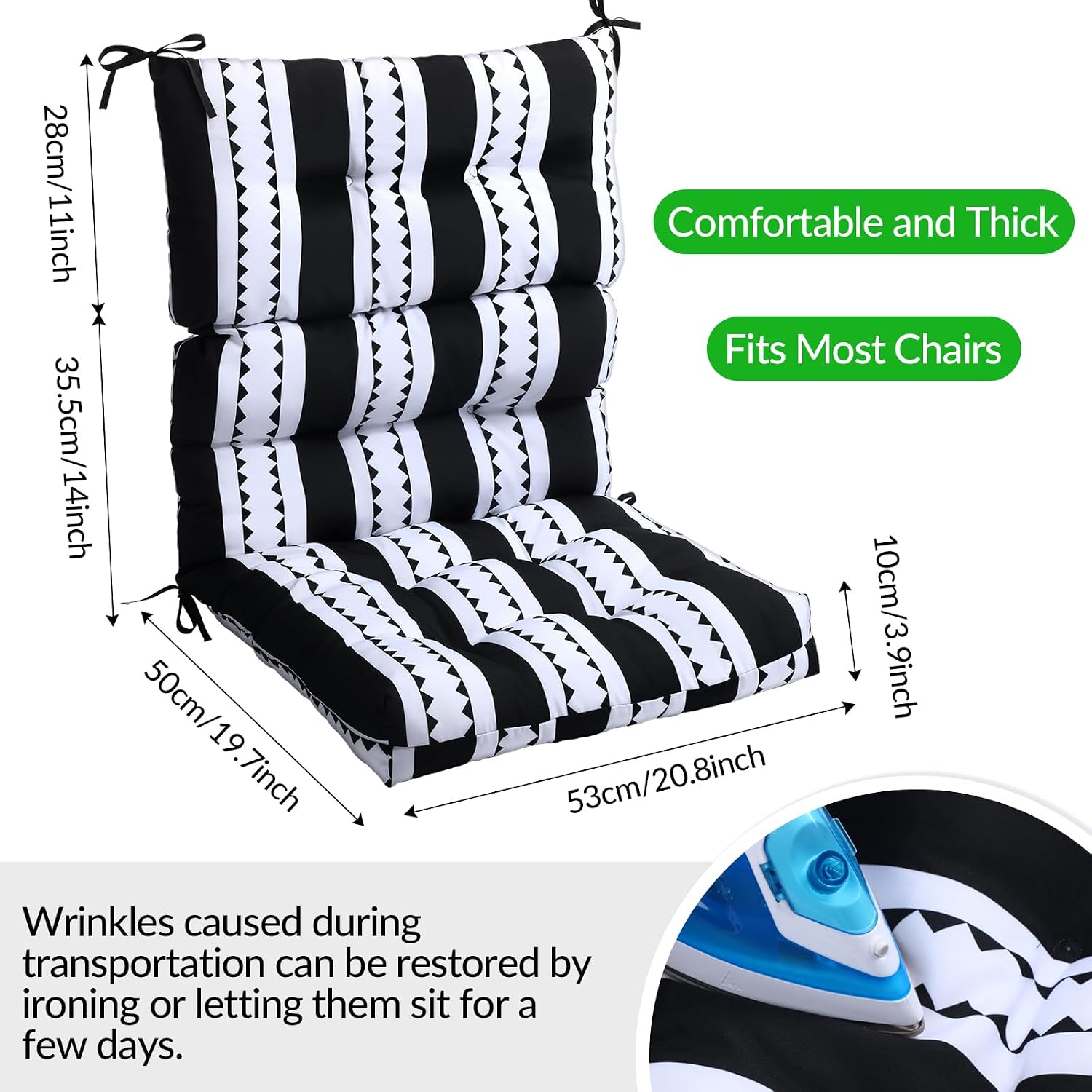 6 Pack High Back Outdoor Chair Cushions Bulk Waterproof Indoor Outdoor Chair Cushion Seat and Back Rocking Chair Cushion Thickened Patio Chair Pad for Indoor and Outdoor (Classic Strip)
