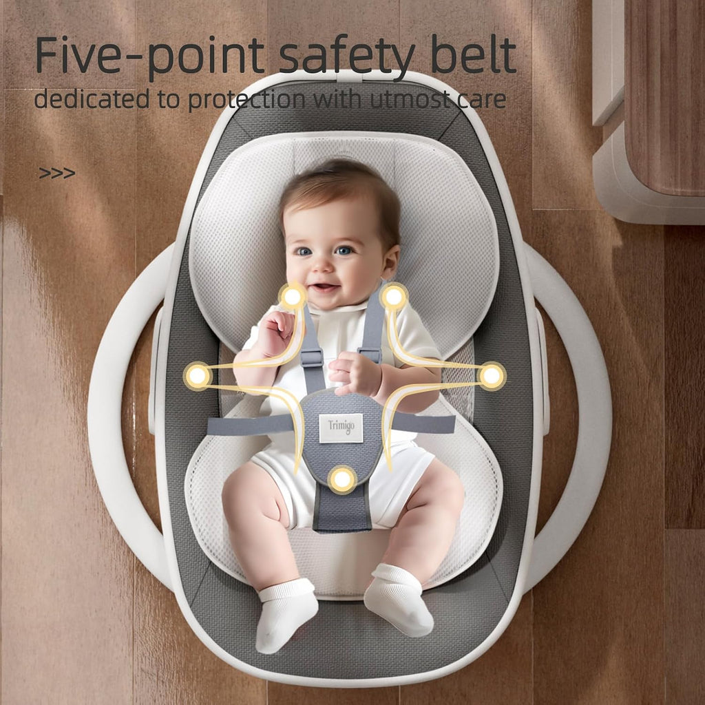 Trimigo Baby Swings for Infants to Toddler, 180° Adjustable 3D Electric Baby Swing, Remote,5-Modes,4-Speed,3-Seat Height, 8 Melody, Newborn Swings,Infant Swings for Babies 0-12 Month (Grey)