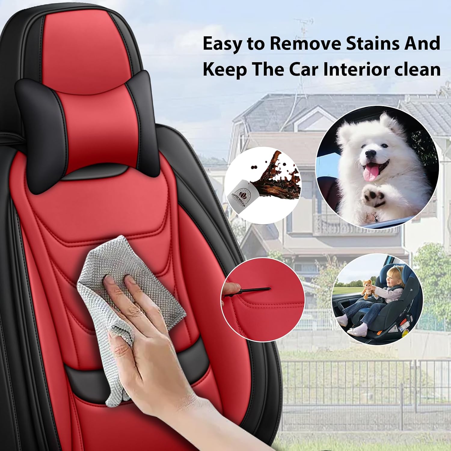 Fit for Chevrolet Tahoe 2009-2025 Custom Seat Covers, PU Leather Car Seat Covers, Full Coverage Protection, Thick Cushioning Seat Protectors(Luxury Full Set/Black Red)
