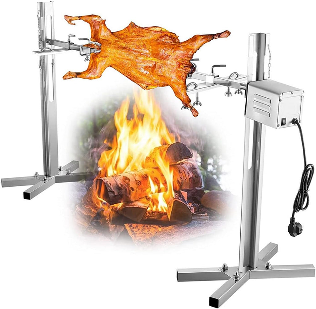 Tripod Rotisserie Stand, 15W BBQ Rotisserie Kit with Electric Motor, 360° Automatic Rotation, 5 Levels Height Adjustable and Load-Bearing 30KG, Even Grilling, for Outdoor Picnics, Camping